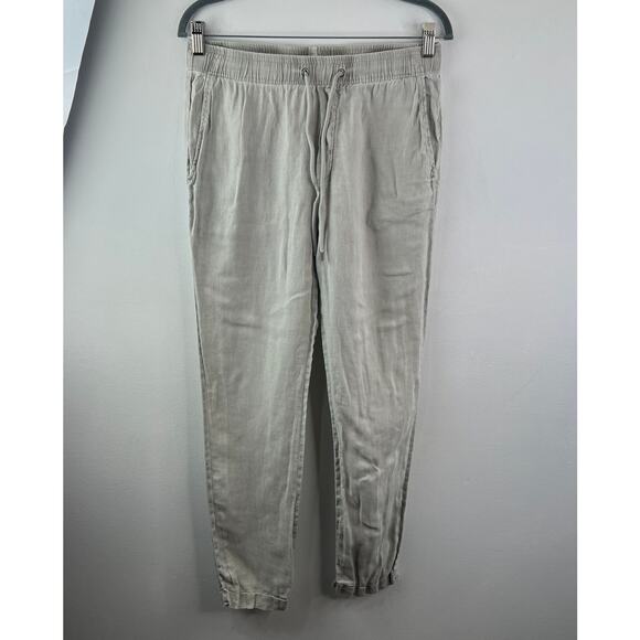 James Perse Beige Gray Linen Pants High-Rise Straight Elastic Waistband Size 0 - Picture 3 of 10